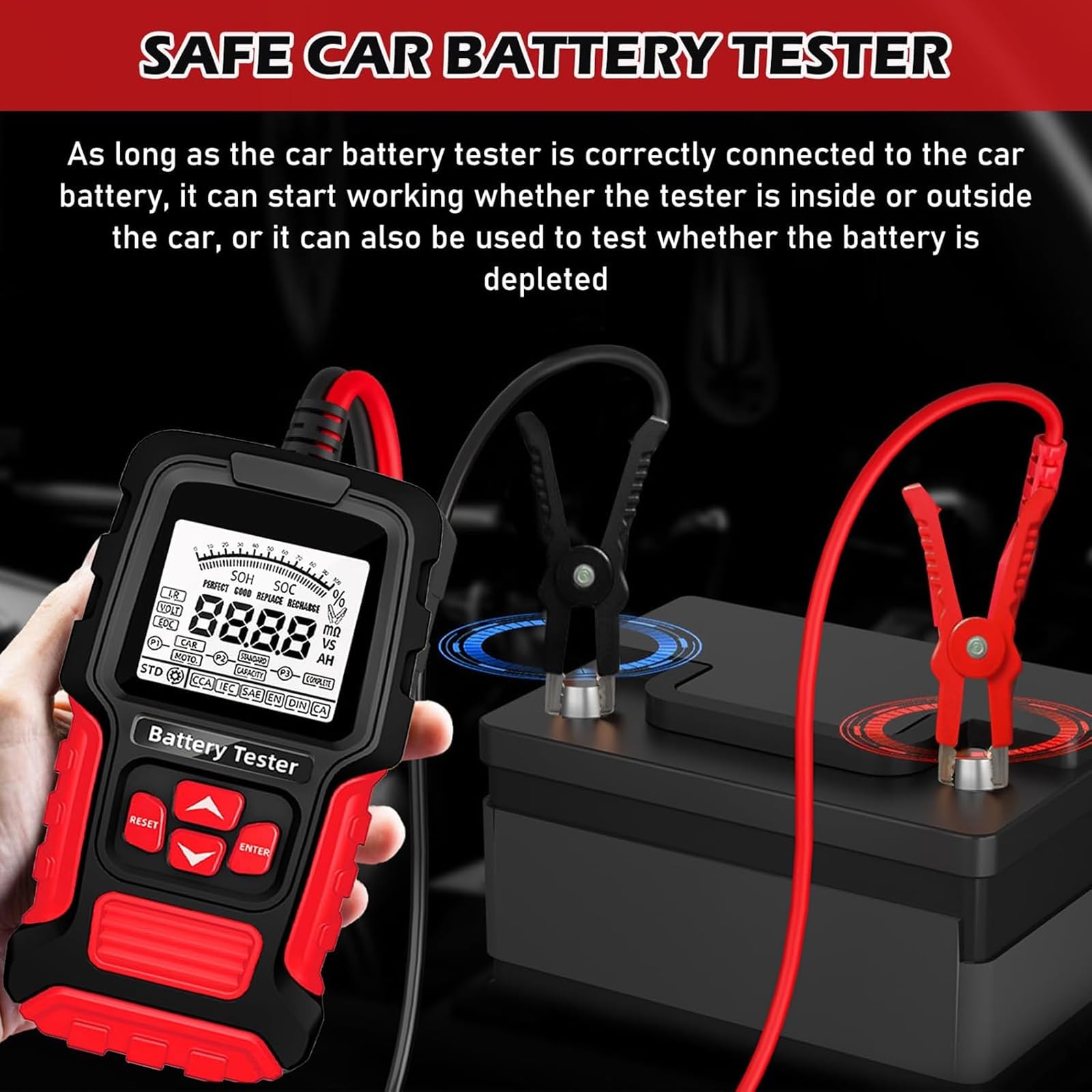 Testeur de batterie de voiture, 12 V/24 V, testeur de batterie de voiture, testeur de batterie de voiture 200-2000 CCA Testeur d'alternateur de voiture, analyseur numérique avec écran LCD pour voiture