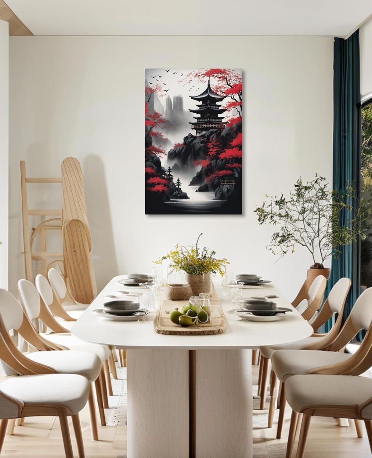 KPLUNDO Japanese Wall Art Asian Landscape Canvas Prints Red and Black Cherry Blossom Trees Picture Vintage Painting for Bathroom Living Room Bedroom Home Wall Decor(Art-1,16.00x24.00 inch)