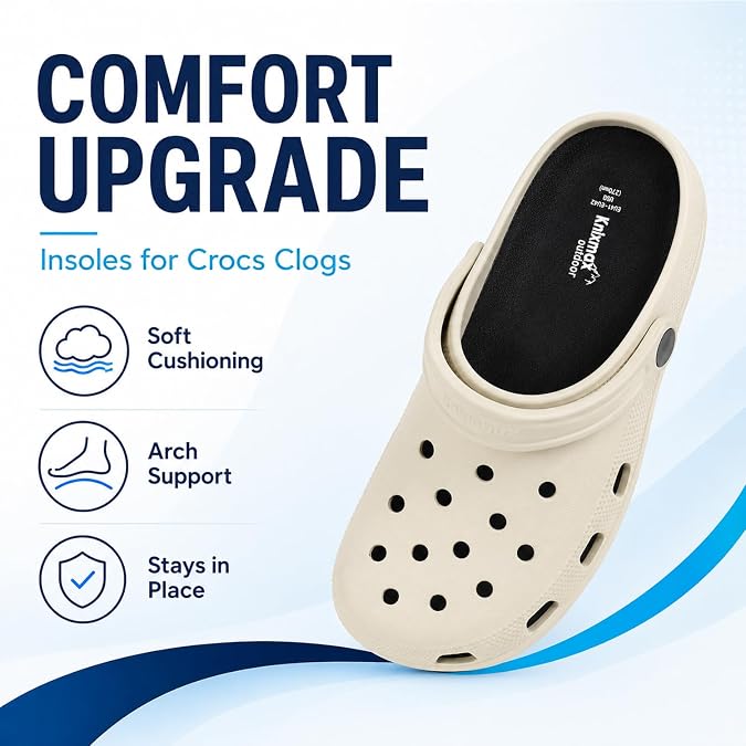 Knixmax Insoles for Crocs Clog 2 Pairs, Comfort Arch Support Replacement Innersoles for Men Women, Wide Fit Shoe Inserts for Birkenstock Mules Sneakers Garden Shoes Nurse Chef Clogs Black EU 41-42
