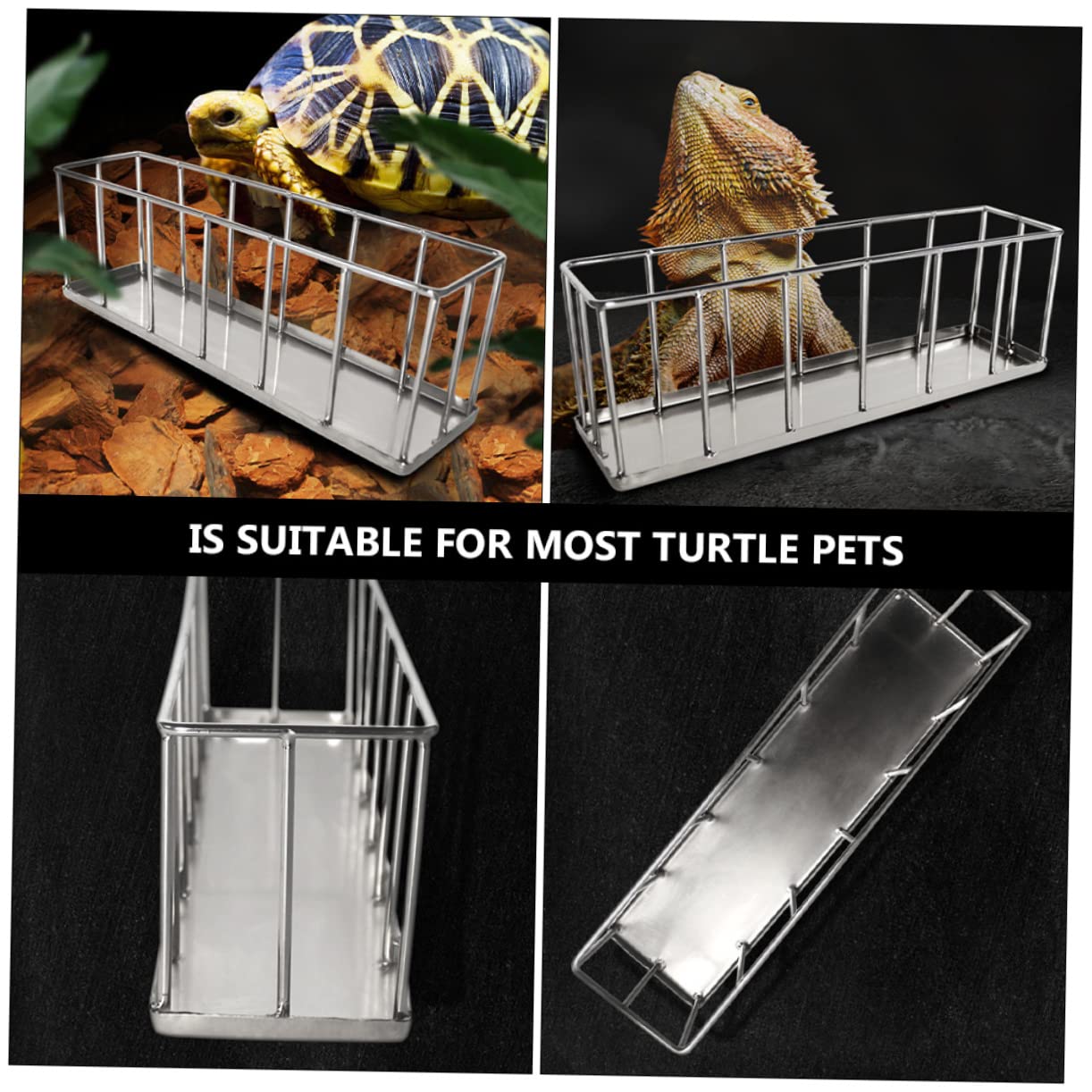 WOONEKY Comedero Inoxidable para Reptiles Plato Antideslizante para Tortugas y Alimentador De Ecológico y para Comida y Agua Diseño y Estable