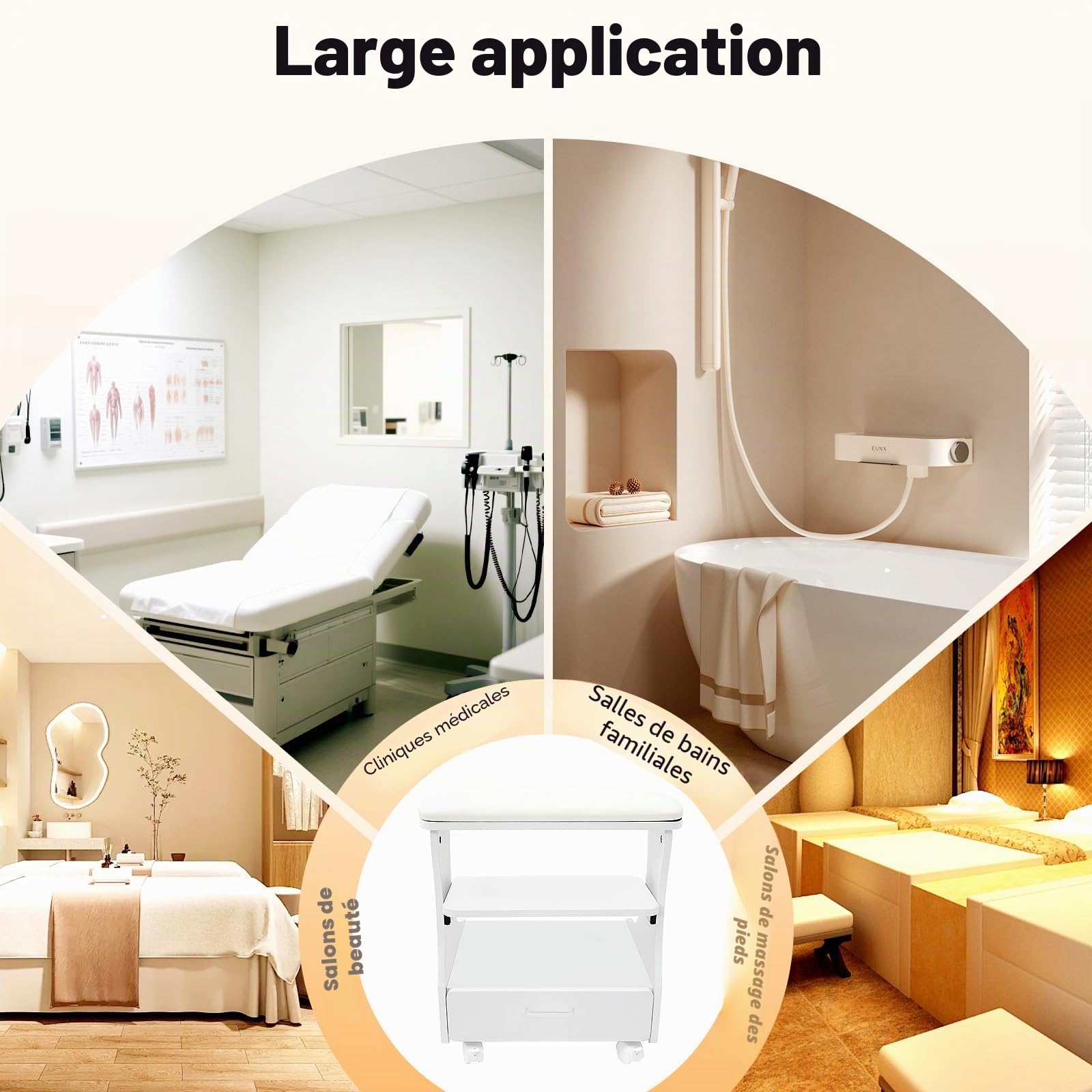 Chaise de Pédicure Mobile Avec Tiroirs, Chariot de Bain de Pieds Avec Roulettes pour Manucure et Massage (Blanc)