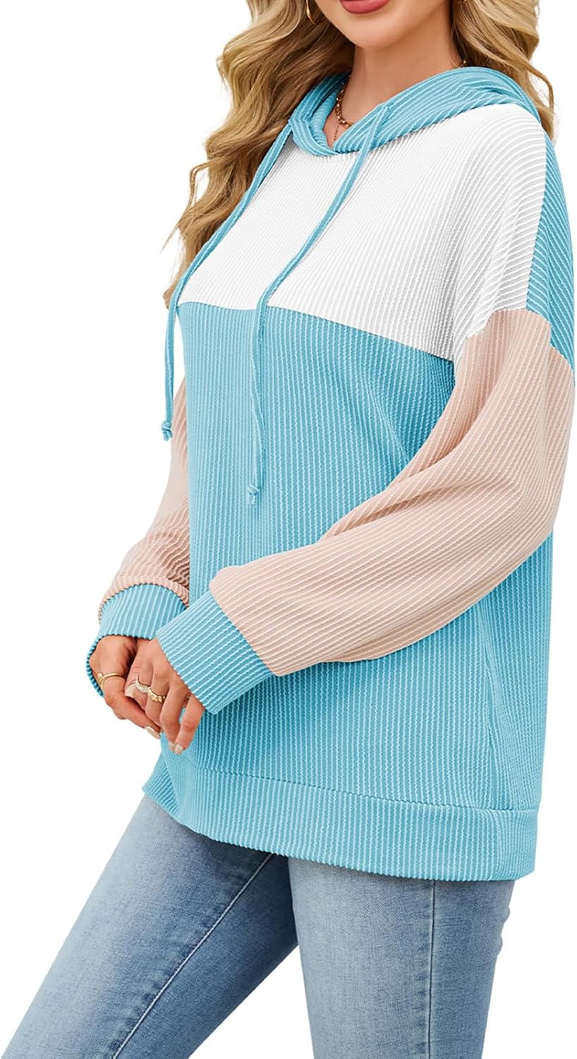 Women Color Block Oversized Hoodies Sweatshirt Casual Long Sleeve Hoodies Drawstring Sweatshirt Pullover - Image 4