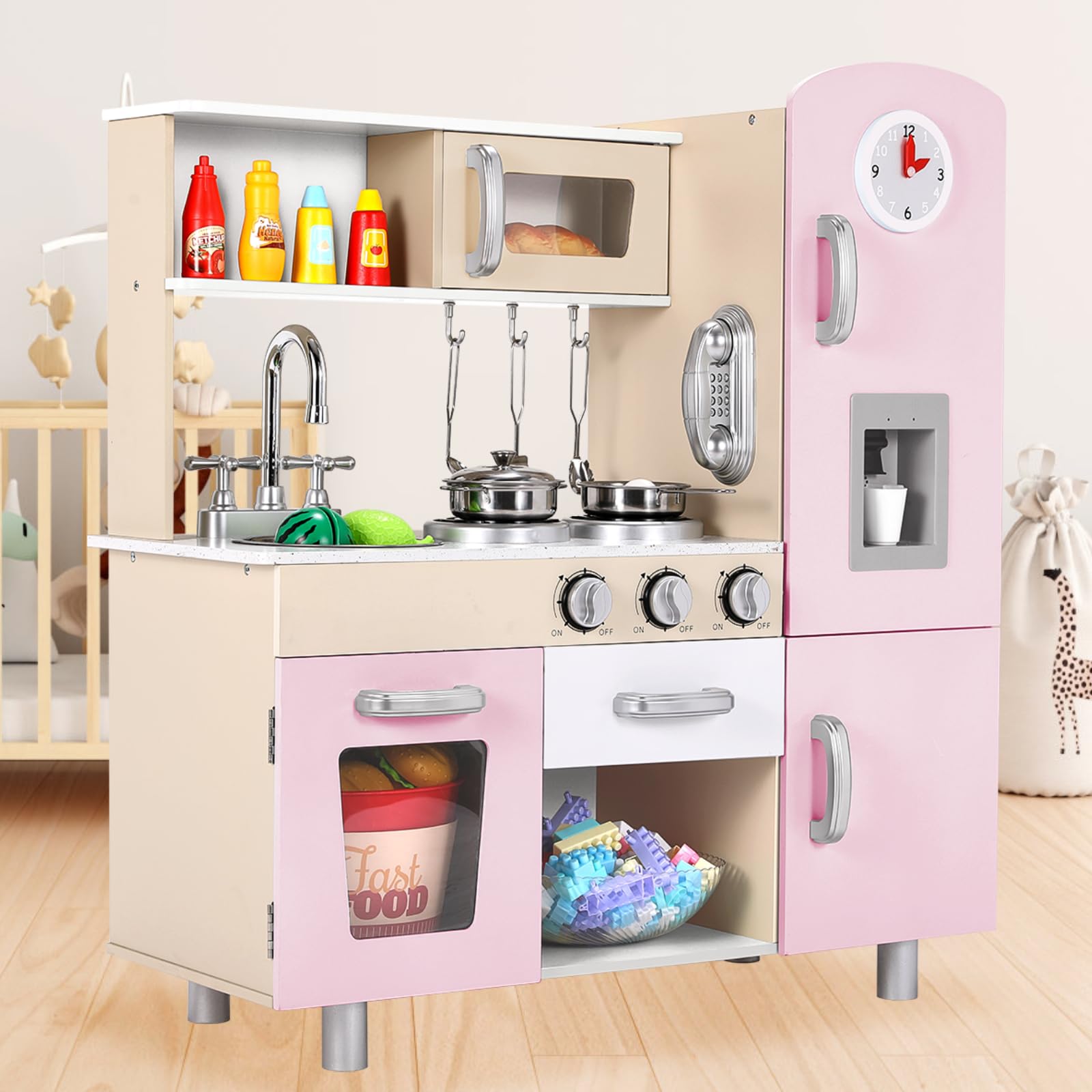 Cucina Giocattolo 4-in-1 Czemo Con 41 Accessori – Valigia Pieghevole Con Fornello A Vapore, Lavello, Luci E Suoni, Per Bambine/i 3+ Anni