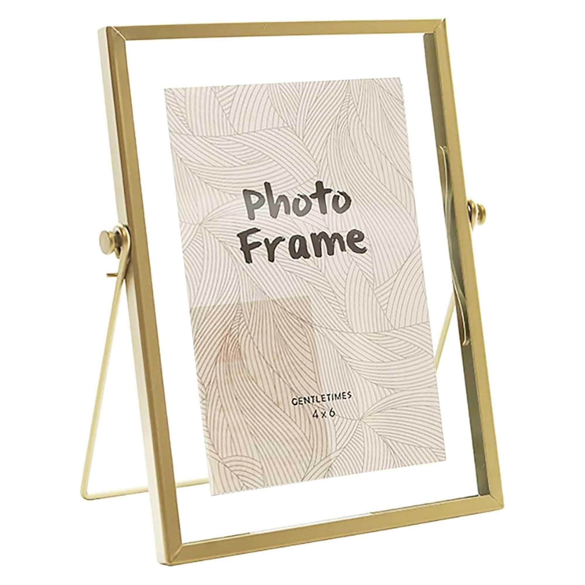 rloao Golden Floating Picture Frame 6x8 inch, Vintage Copper Glass Frame for Photo Sizes 4×6inch, Tabletop Pictures Display for Home Office Desk Decoration