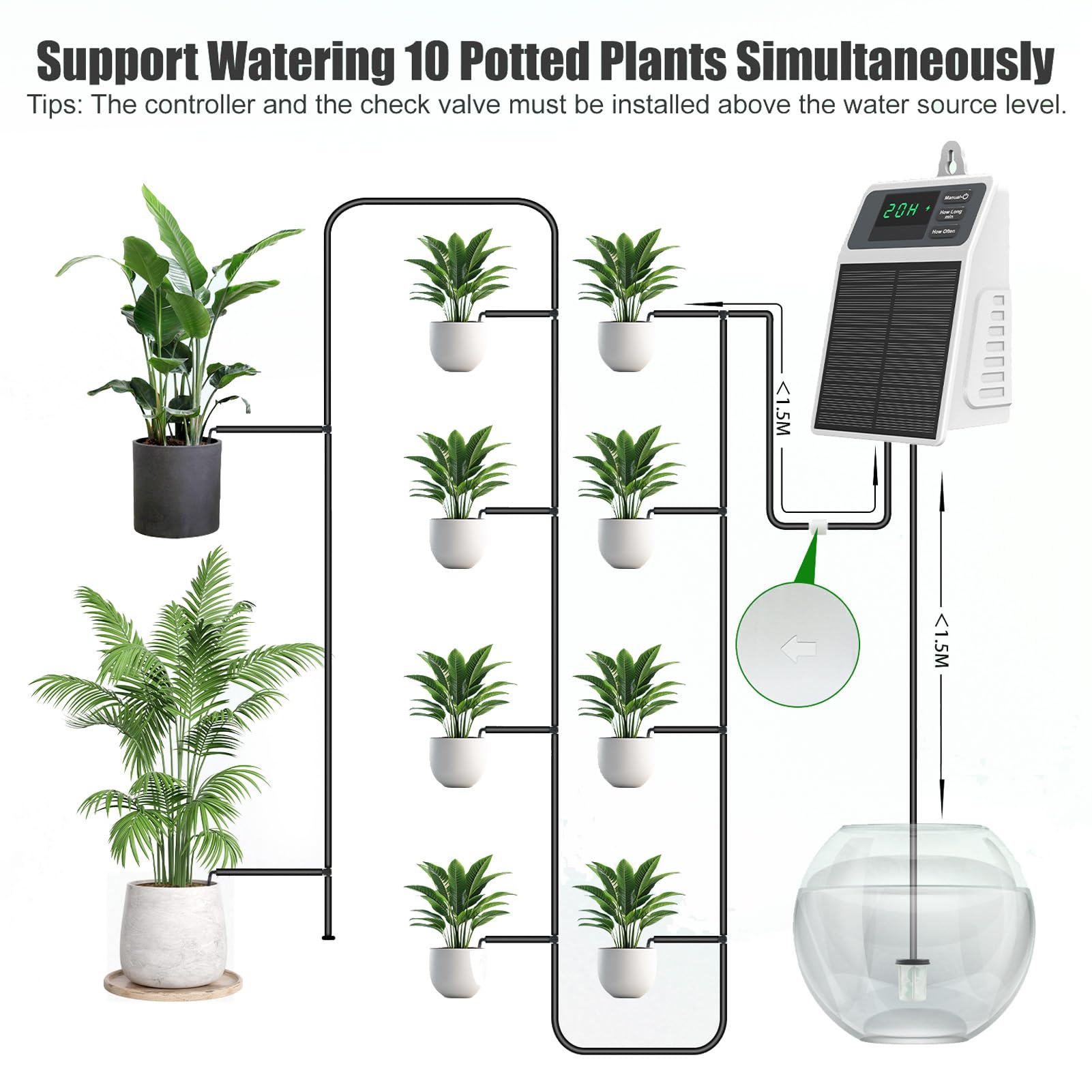 Generic Irrigatore Solare Automatico con Flusso D'acqua di Precisione Alimentato a Batteria per Giardino, Esterno, Interno, Leggero, Timer Solare