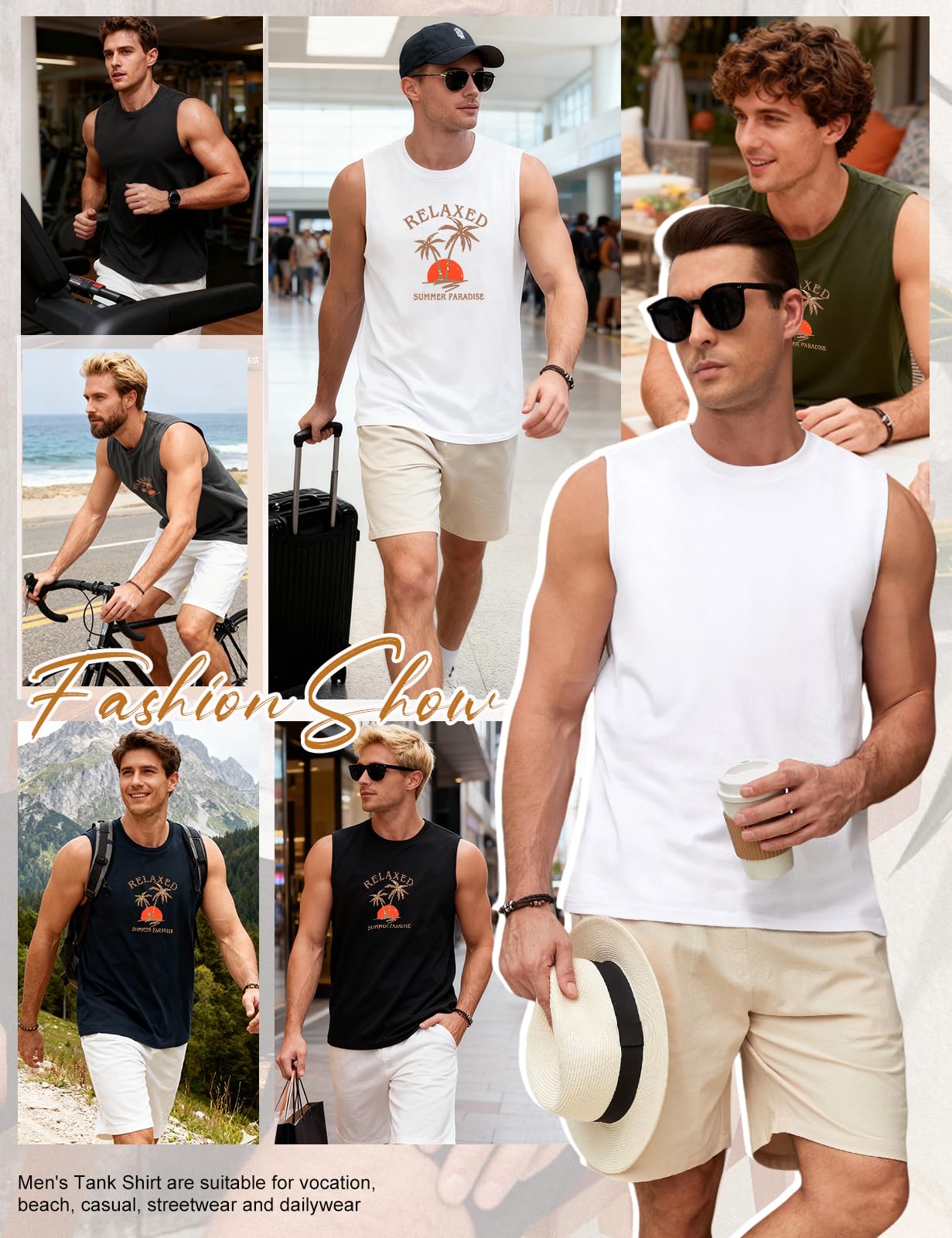 heekpek Debardeur Homme T-Shirt sans Manche Coton Tee Shirt Été Débardeurs Sport Imprimé Hawaïenne Fitness Running Tops