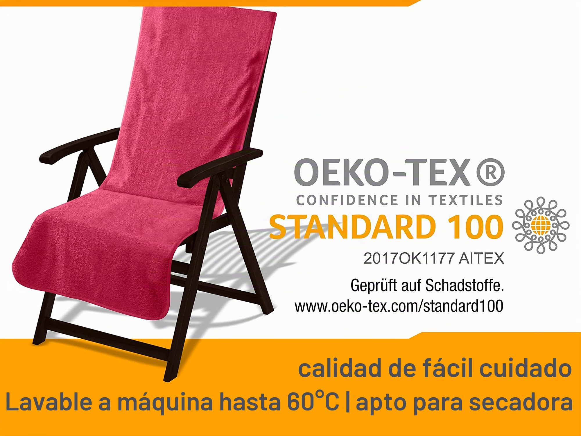 npluseins Funda tumbona jardin, 60x130 cm, tejido rizo de 100% algodón, Funda sillas jardin con diseño sencillo, 1593.2317 - burdeos