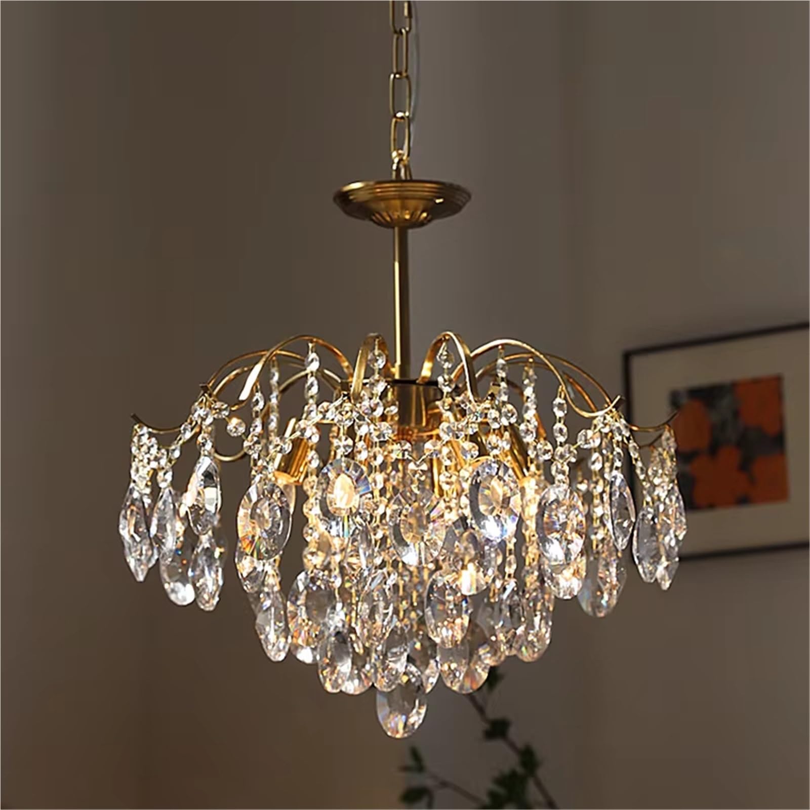 ZTCHSENZT Romantic Living Room Crystal Copper Chandelier French Dining Room Hanging Lamp Retro Bedroom Cloakroom Luxury Pendant Lighting,Changeable-Dia50cm