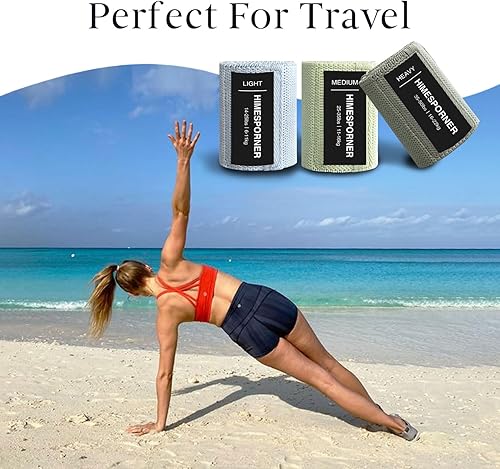 Miniatura 8 de Bandas anchas de resistencia de tela para entrenamiento, bandas antideslizantes de 3 niveles para mujeres y hombres, piernas y glúteos con cintas