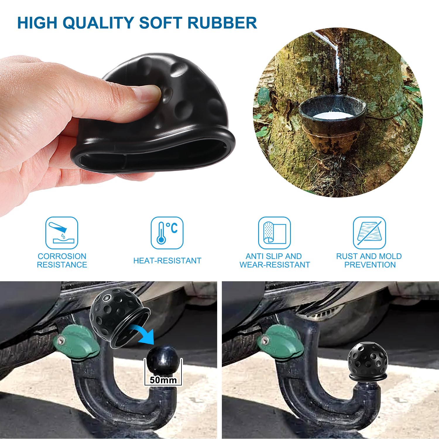 2 Pezzi Tappo A Sfera Universale Per Gancio Di Traino Per Auto Da 50 Mm Accessori Per Rimorchi Per Auto Protezione A Sfera Per Gancio Di Traino Per Roulotte Con Pomello A Vite 83950812