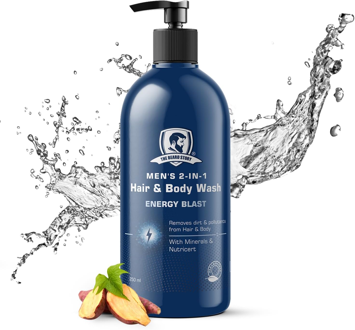 The Beard Story 2-in-1 Energy Blast Body & Hair Wash for Men Moisturizing Shower Gel with Menthol Revitalizing Formula for Fresh & Smooth Skin Paraben-Free 250ml