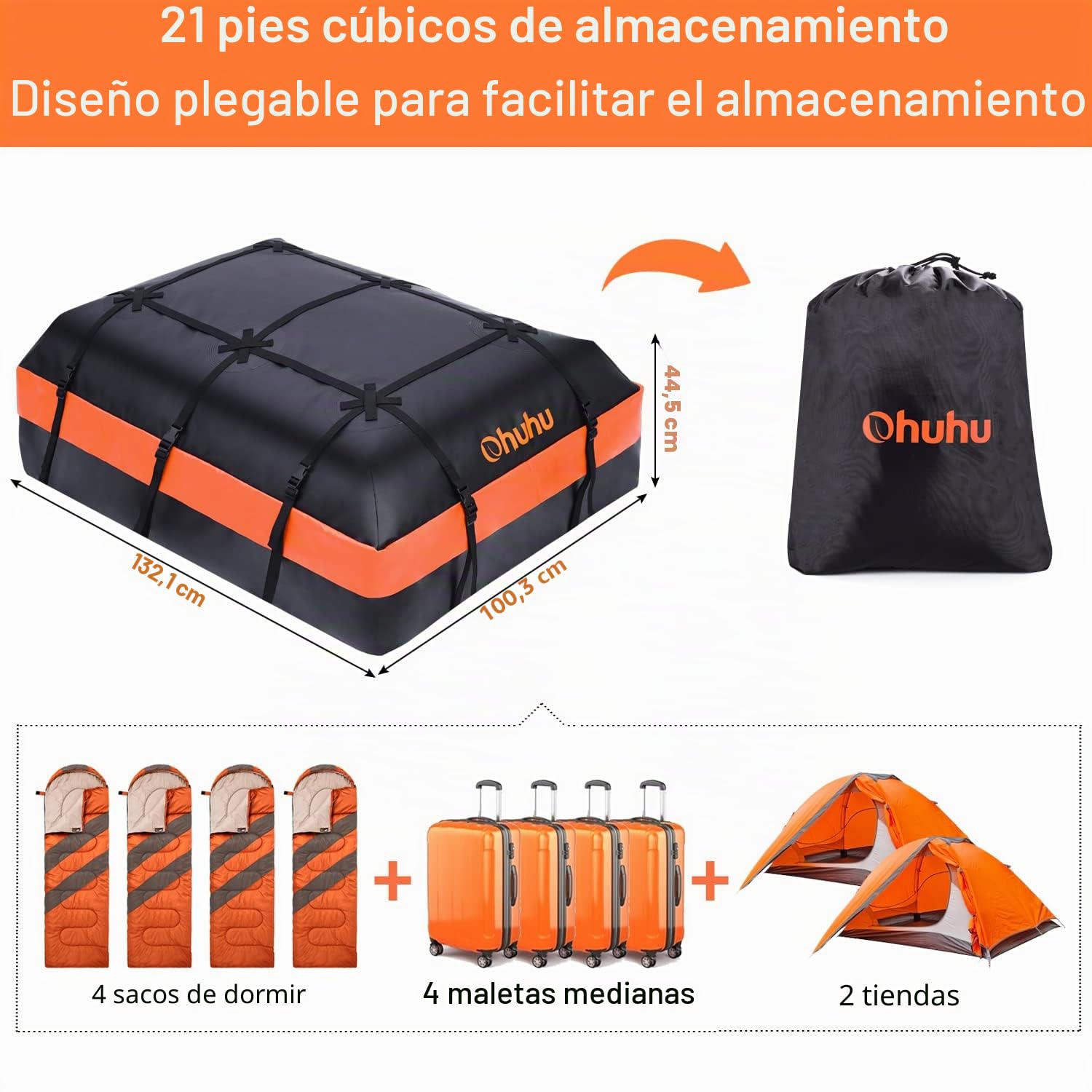 Ohuhu Bolsa de Techo de 21 pies cúbicos - Bolsa de Techo Impermeable con Almohadilla Deslizante, 840d Portador de Carga Suave, para Todos los vehículos con/sin Barra Superior