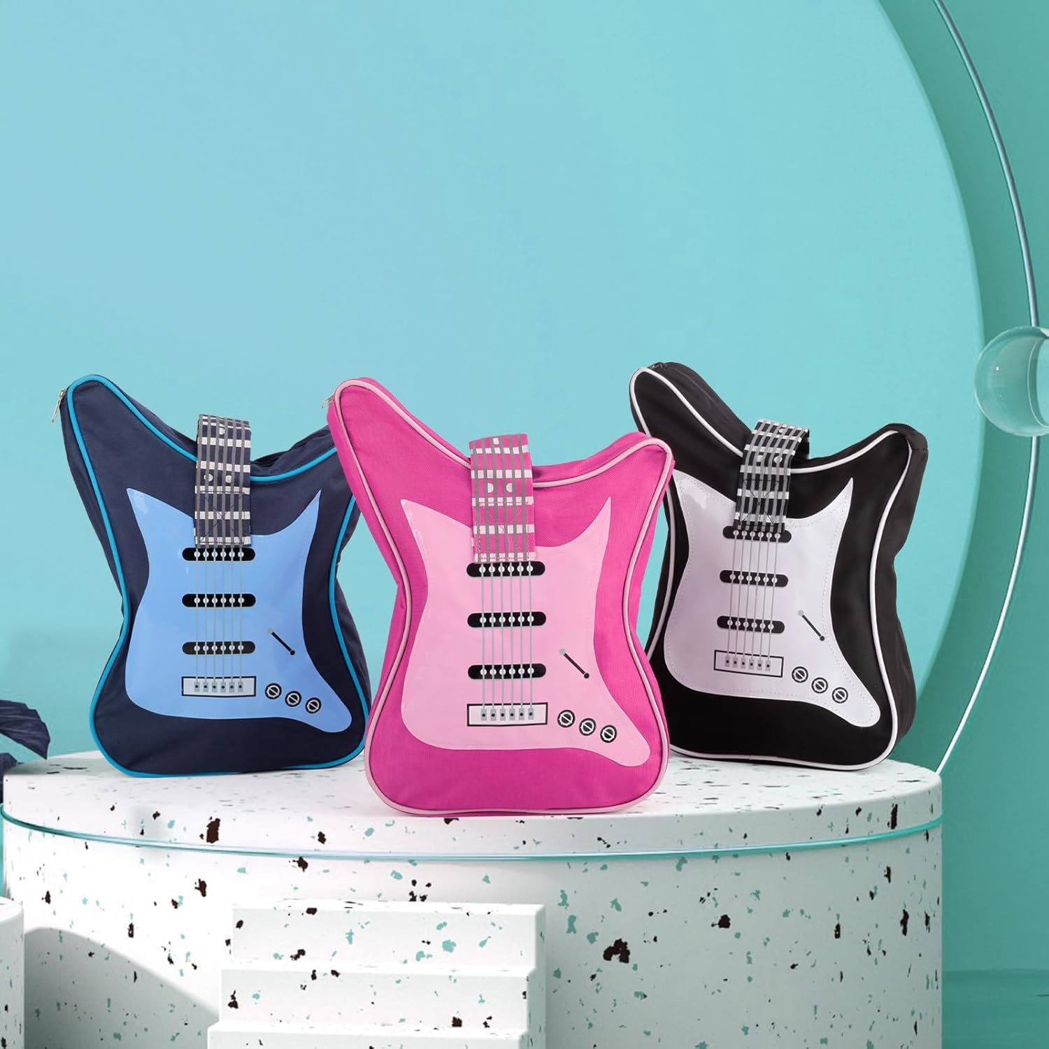 [ＯＲＺＫＥＹ] エレキギター型ミュージックバッグ オックスフォード布ショルダートートバッグ 財布 クロスボディハンドバッグ レディ