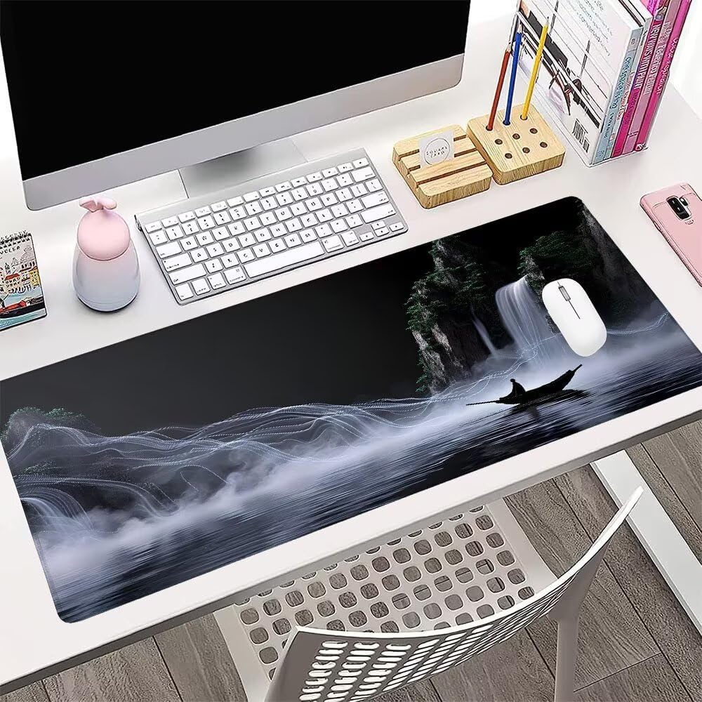 Alfombrilla de Mouse para Juegos, Nero, XXL, Antideslizante, Impermeable, Diseño de Astratto, Extendido, Grande, 1200x600x3mm, para PC, Laptop, Ufficio, Famiglia d-296