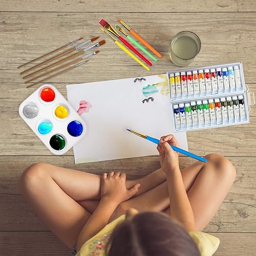 Miniatura 8 de glokers Juego para niños con pinturas acrílicas, caballete, pinceles, lienzos, paletas, bata y bolsa de almacenamiento de viaje, suministros de arte