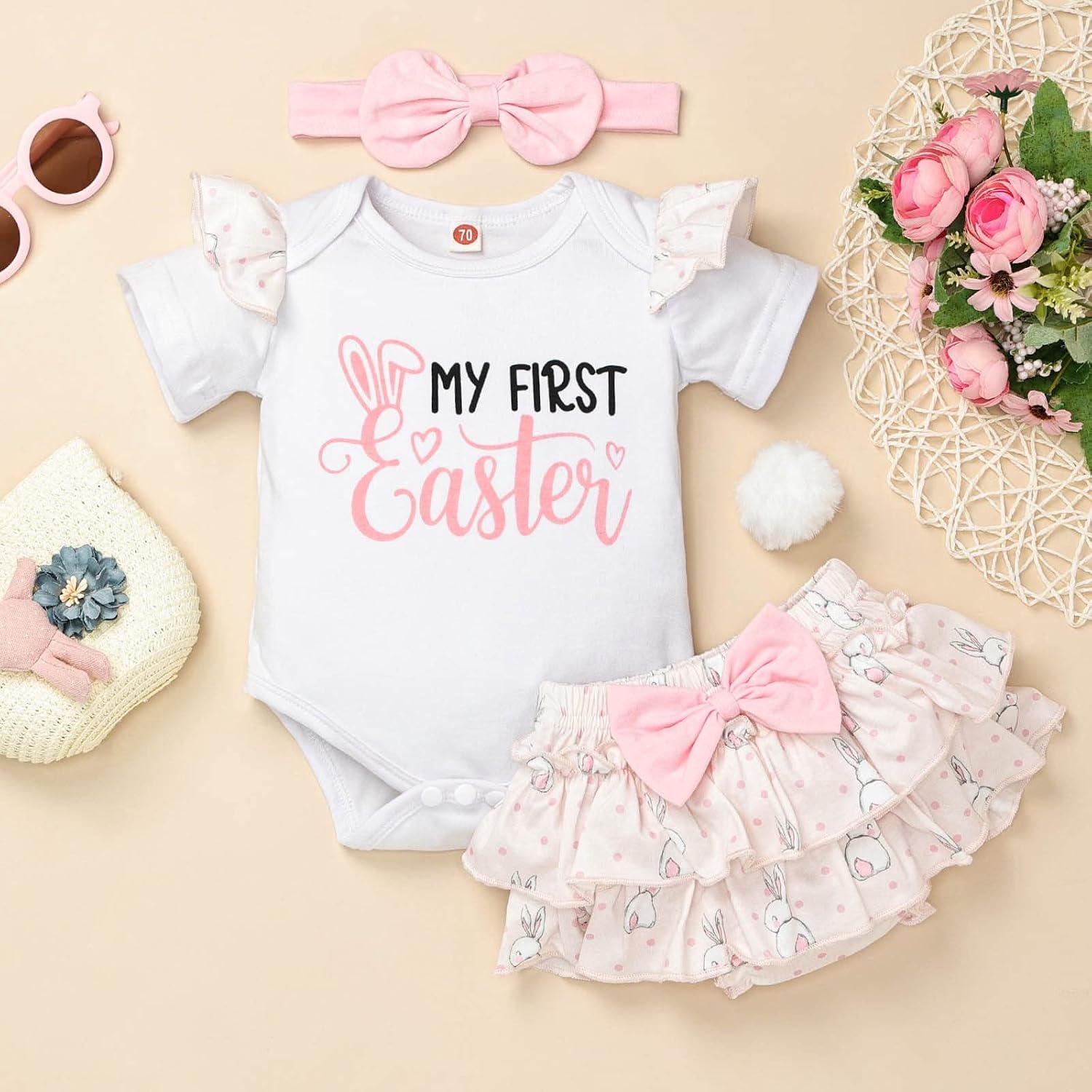 FOCUTEBB My First Easter Day Outfit for Infant Baby Girl Easter Outfits Baby Girl Clothes Cute Bunny Skirt Set 0-18 Months