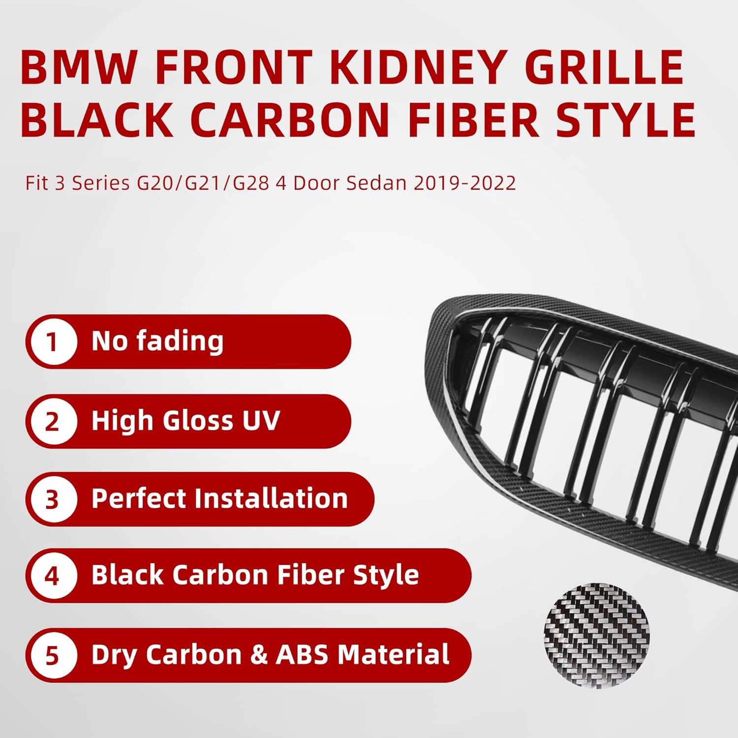 G20 Front Grill/Grilles Dry Carbon Style Kidney Grill Replacement for BMW 3 Series G20/G21/G28 2019-2022 2Pcs/Set
