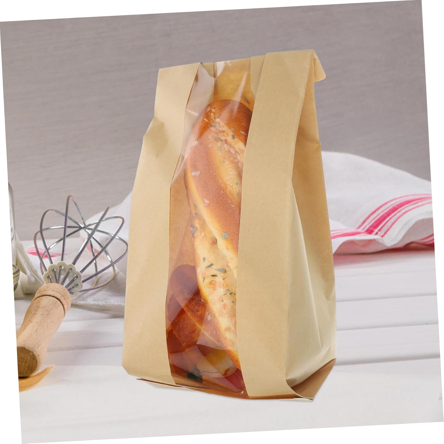 100pcs Kraft Paper Bread Bags Window Storage for Homemade Toast Biscuits