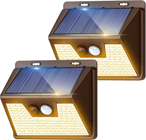 Miniatura 16 de Kolpop Luces solares para exteriores, paquete de 2, 140 LED/3 modos, luces de pared con sensor de movimiento alimentadas por energía solar, Blanco