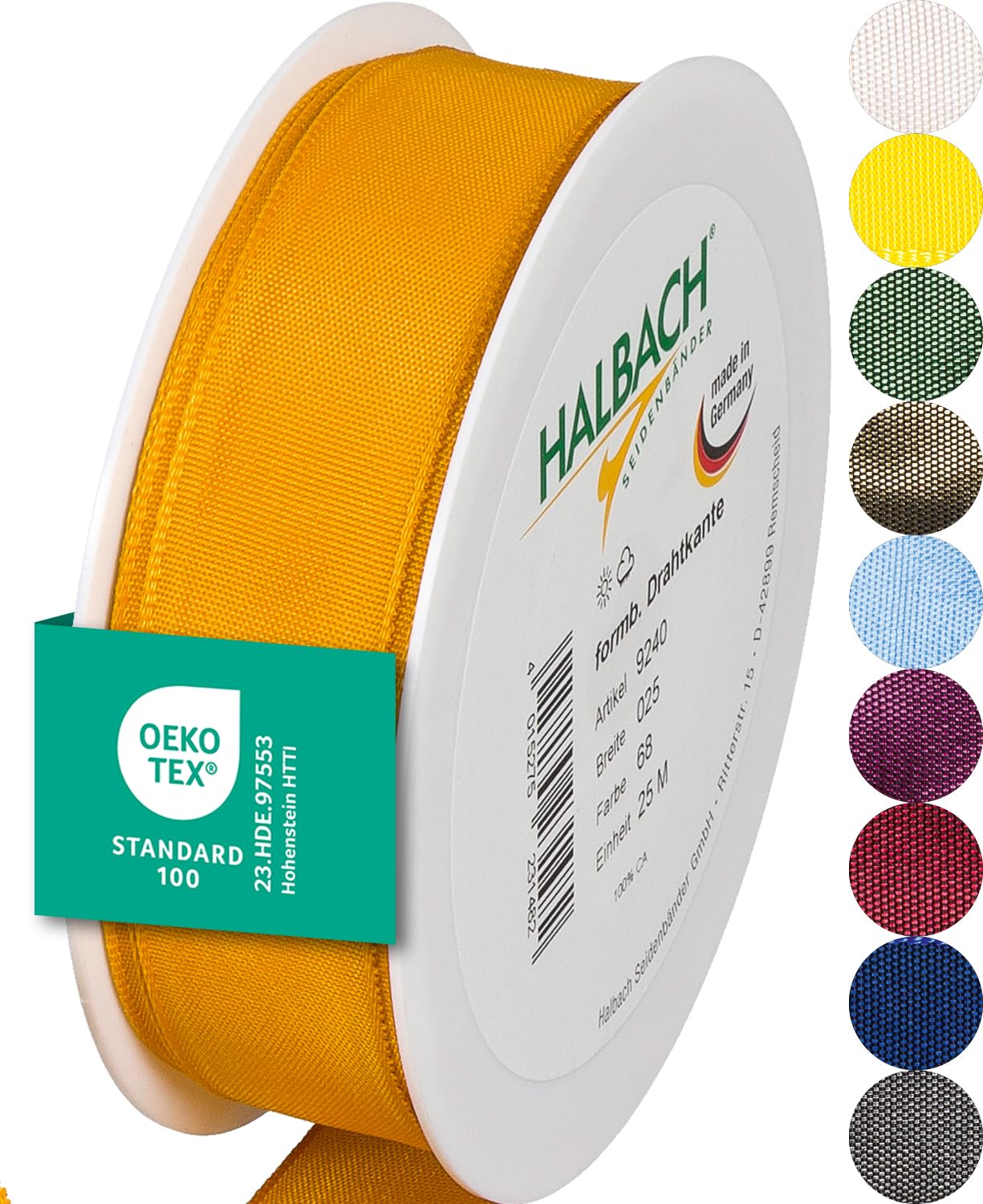 Halbach Seidenbänder Premium Geschenkband mit Drahtkante | Breite 25mm Länge 25m | Öko-Tex 100 zertifiziertes Schleifenband | Taftband Made in Germany, Farbe: orange