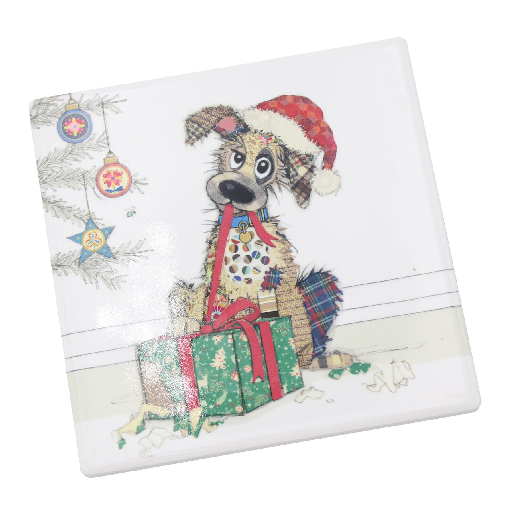 Widdle Gifts Dog / Mutt 6712 Christmas Coaster, Heatproof And Cork Backed Single Ceramic Coaster, Statement Kitchenware For The Home, By Bug Art (Dog/Mutt 6712)