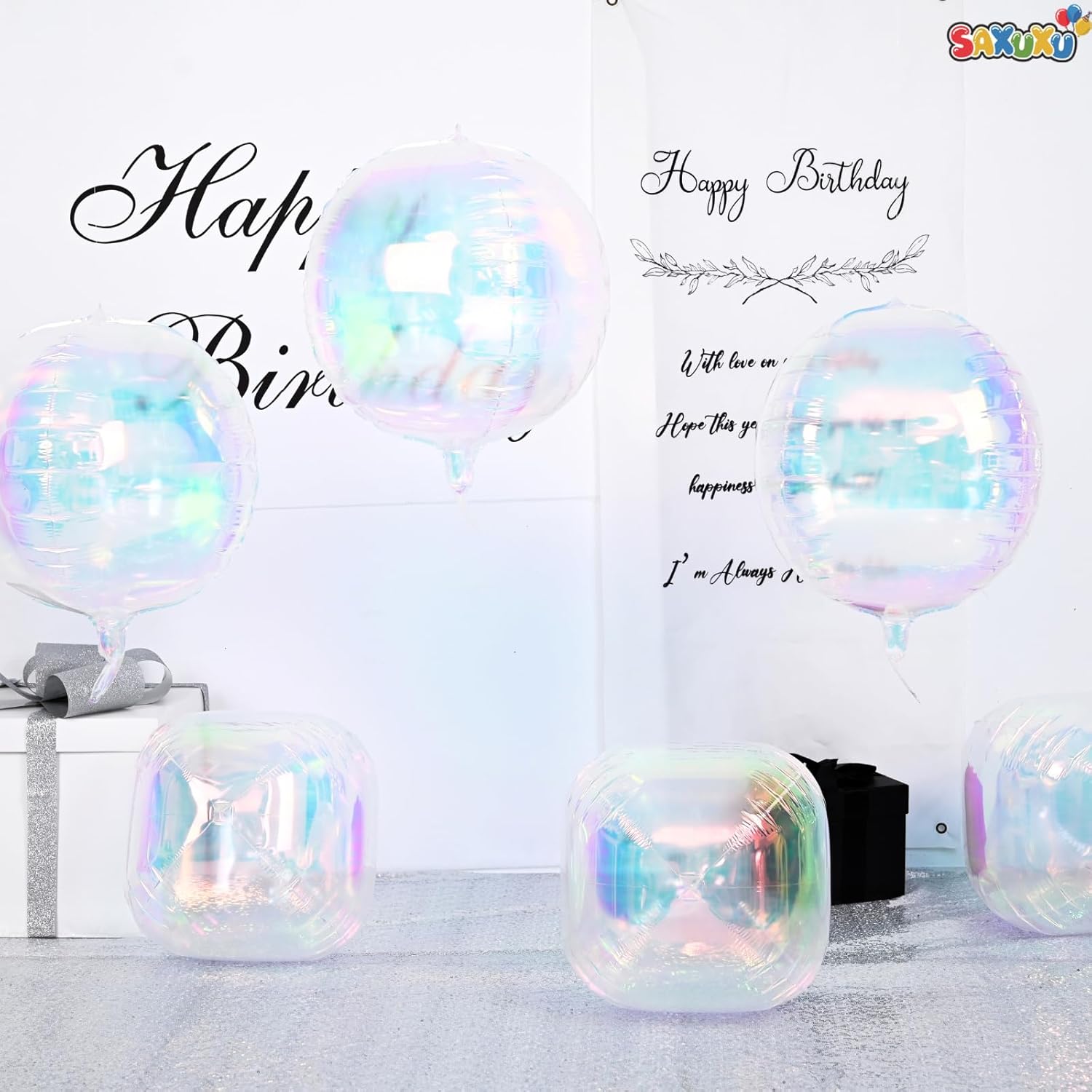 22 Inch Iridescent Balloons, 6Pcs Large Iridescent Birthday Balloons, 22 Inch Big Round Foil Balloon for Baby Shower Mermaid Iridescent Birthday Party Decorations