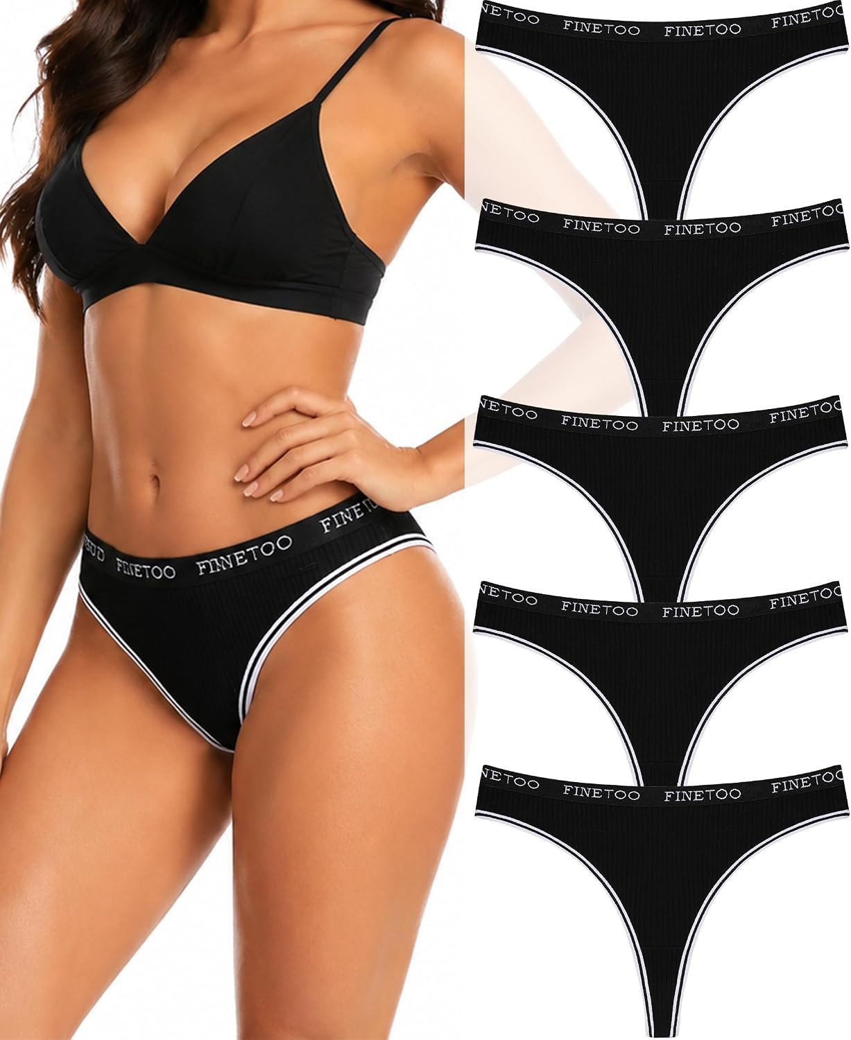 (-19%) FINETOO 5er Pack String Tanga Damen Baumwolle Set Bikini Sexy Unterwäsche für Frau Unterhosen Damen Baumwoll Atmungsaktiv Thong Mehrpack S-XL