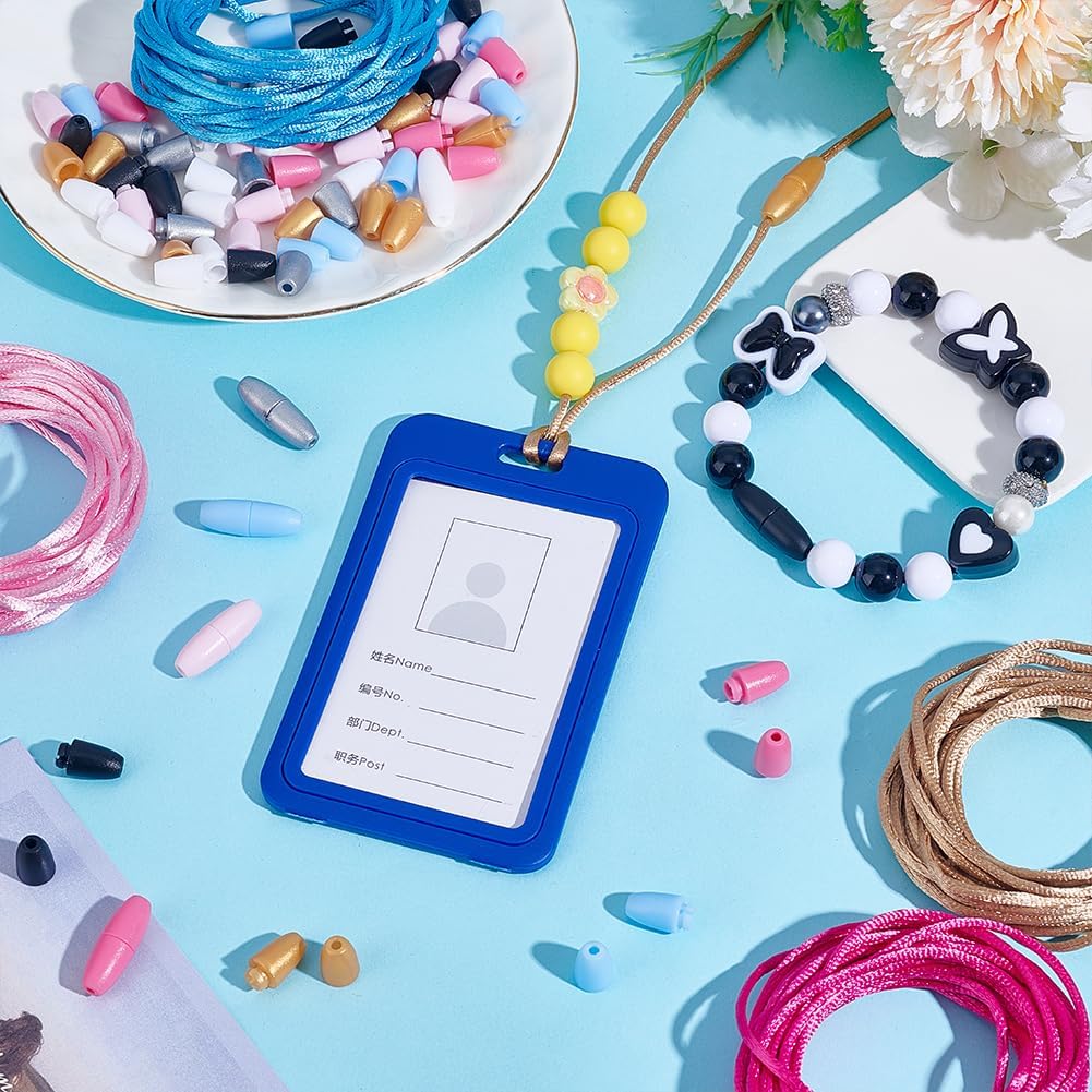 PH PandaHall 42 Set 7 Colors Lanyard Breakaway Clasps 24mm Bead Barrel Connector Safety Clasp Closure Clasp with 2mm x 38 Yards String Cord for Beadable Necklace Bracelet Jewellery Making - Image 2