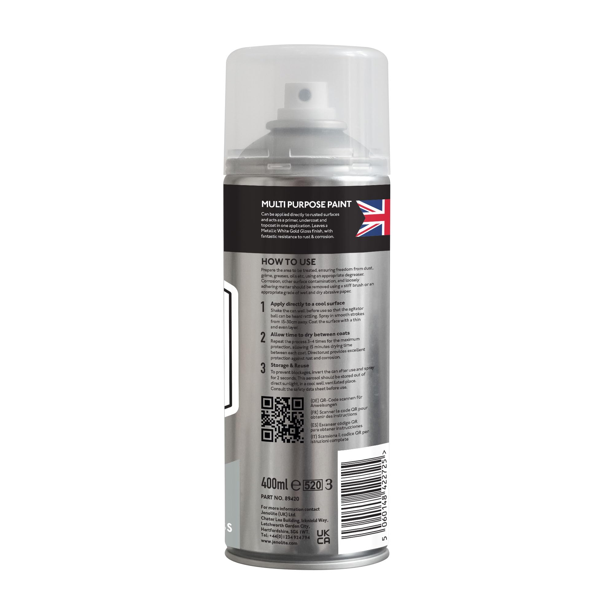 JENOLITE Directorust Pintura Metálica Brillo | ORO BLANCO | Pintura en aerosol multisuperficie | Imprimador, capa base y capa superior todo en uno | 3 x 400ml