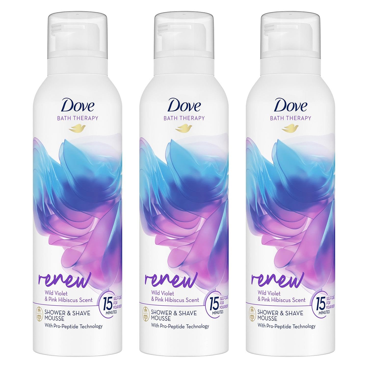 Dove Bath Therapy Renew Shower and Shave Mousse with Wild Violet and Pink Hibiscus Scent Vegan, Cruelty-Free Creamy Texture Body Wash Make Your Skin Soft and Re-energised 200ml, 3 Pack