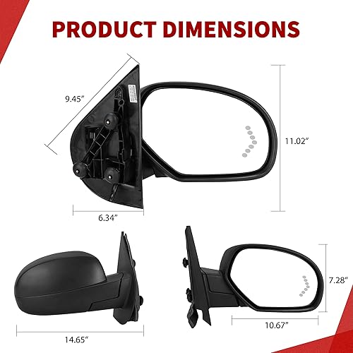 Miniatura 7 de YITAMOTOR Espejo de remolque del lado derecho del pasajero con calefacción eléctrica y vidrio ajustable a potencia, señal de giro de flecha LED,