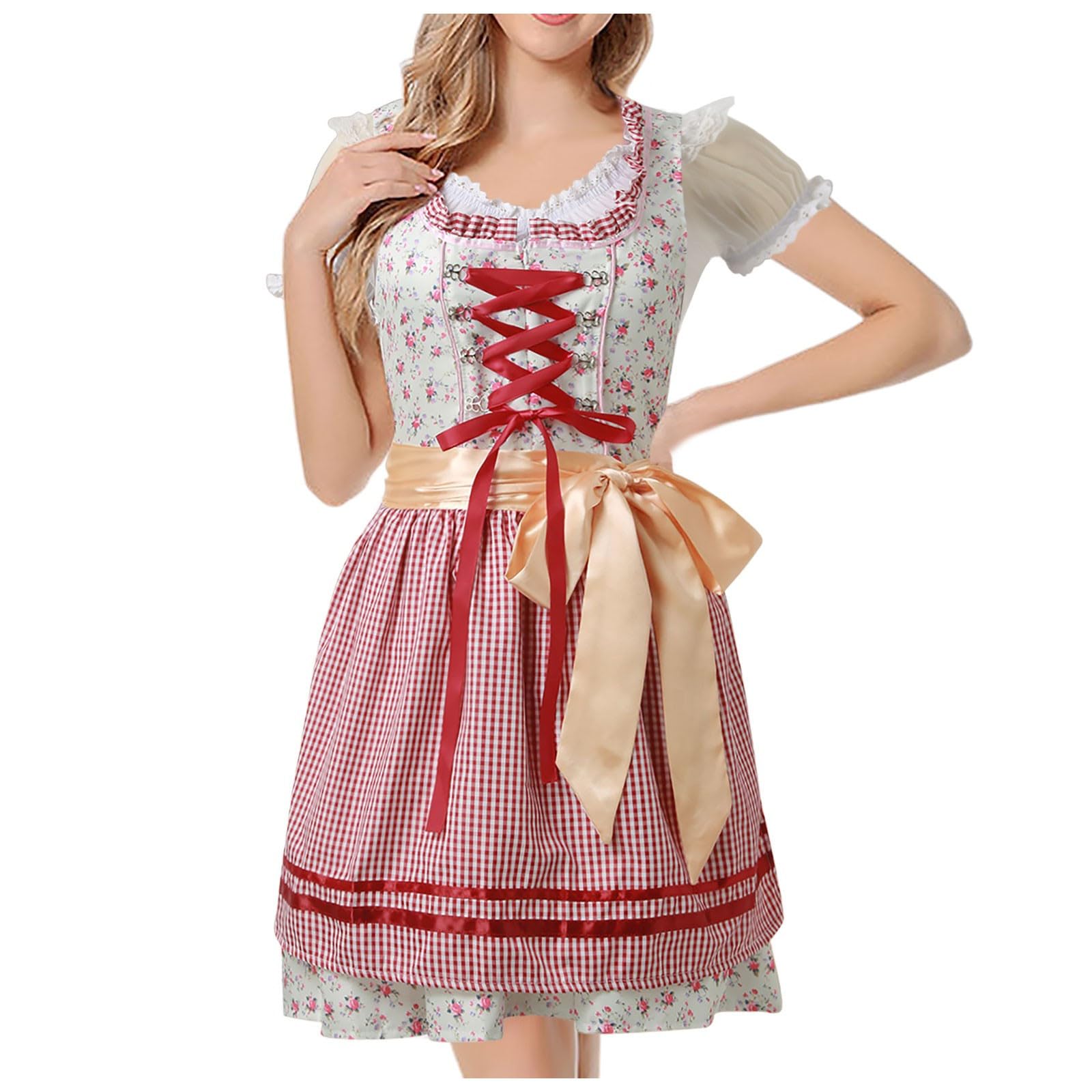 Robe dirndl midi trois pièces avec tablier et chemisier ajustables - 8