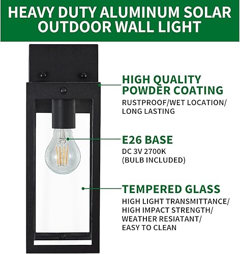 Miniatura 2 de Luces solares de pared impermeables para exteriores, luz solar de porche exterior del atardecer al amanecer, iluminación exterior, aplique de pared,