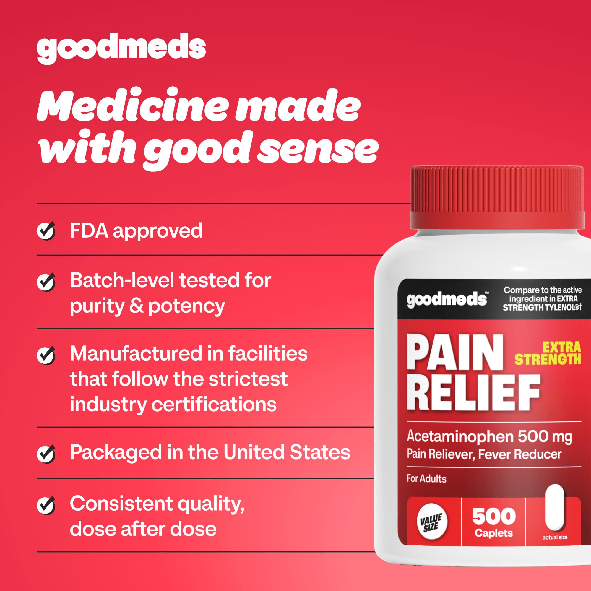 Compare to Extra Strength Tylenol | Acetaminophen 500mg Extra Strength Pain Reliever & Fever Reducer | Headache, Muscle Aches, Back Pain, Cold & Flu Relief, 500 Count — Amazon image 7