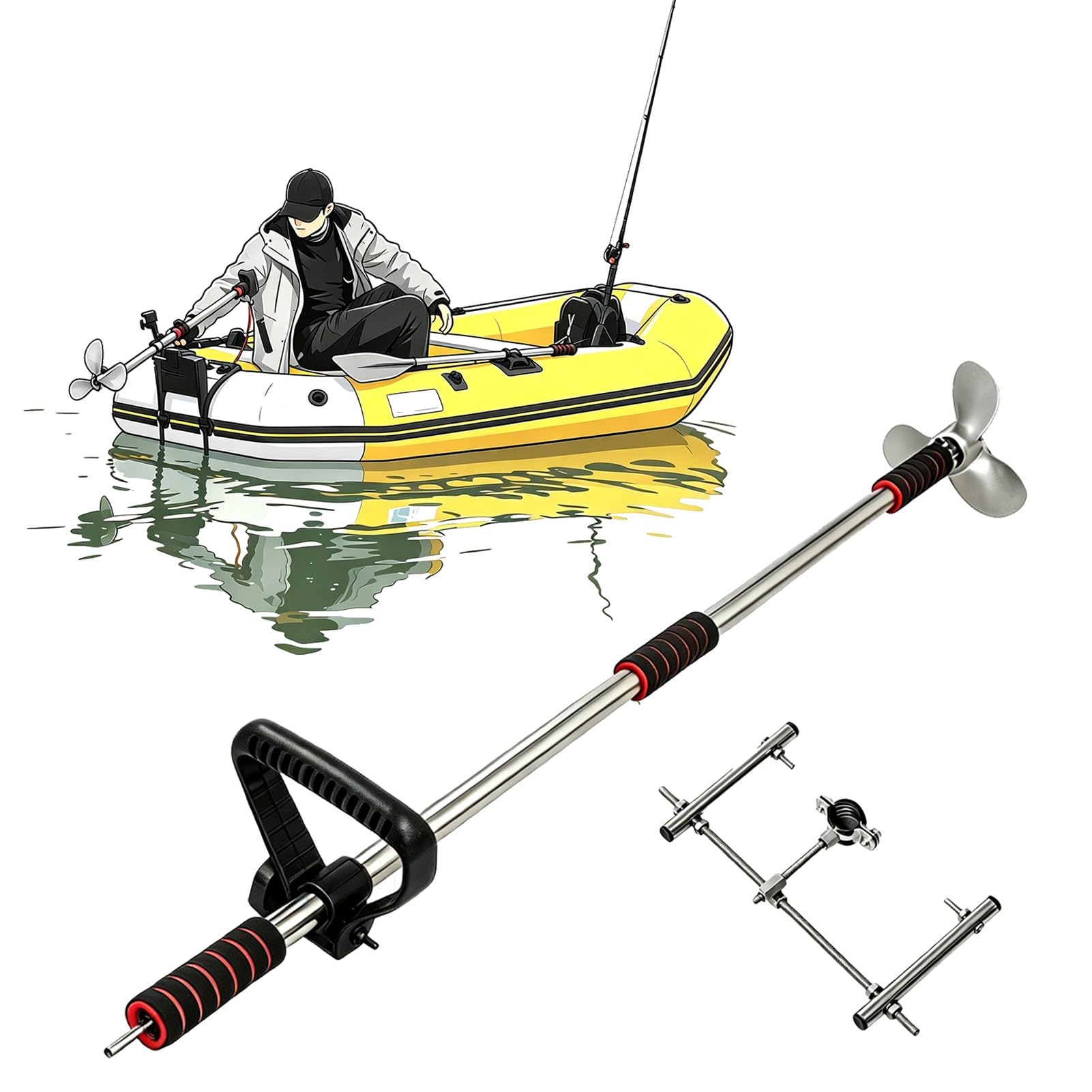 Motore Fuoribordo Kit di Propulsione Senza Fili per Gommoni, Motore Elettrico Leggero e Portatile per La Traina Su Piccoli Gommoni da Pesca, Propulsore Azionabile(With Bracket,L1.25m(4ft))