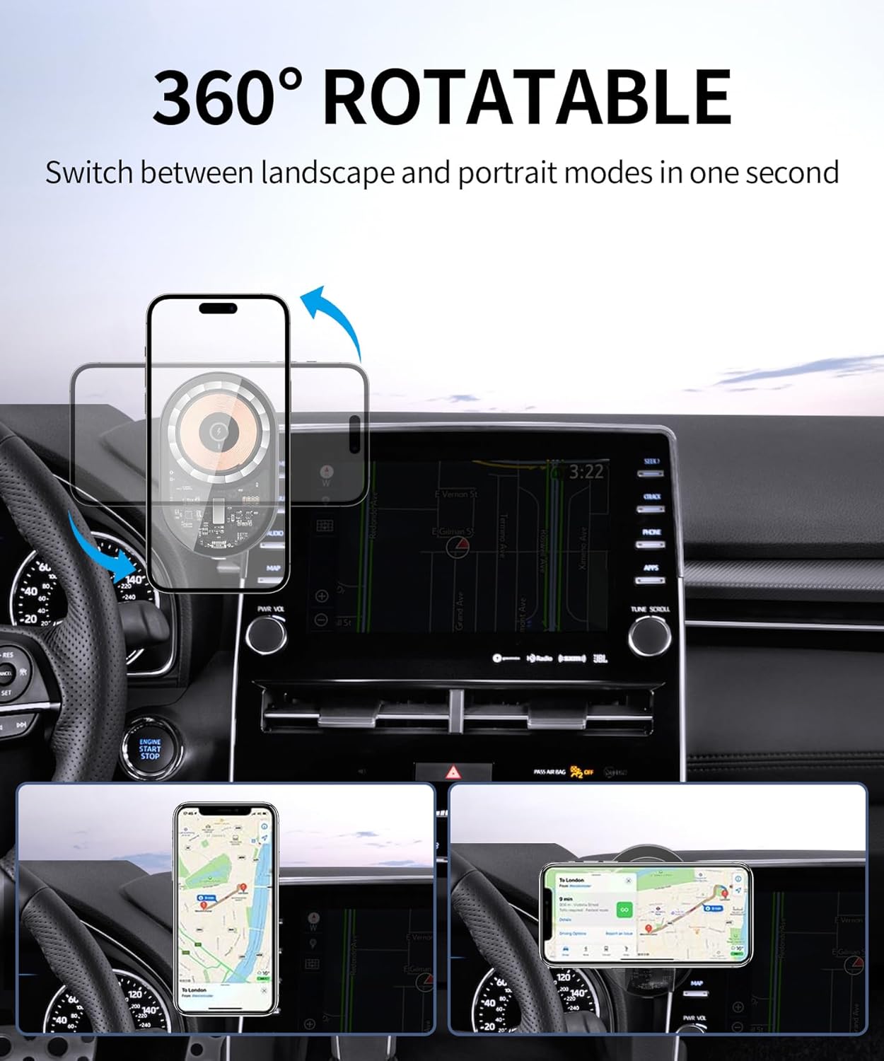 Wireless Charging car Phone Holder for Toyota Avalon 2019-2022 Accessories 9 inch Screen Fixed Clip,360° Rotation car Phone Mount Compatible with MagSafe