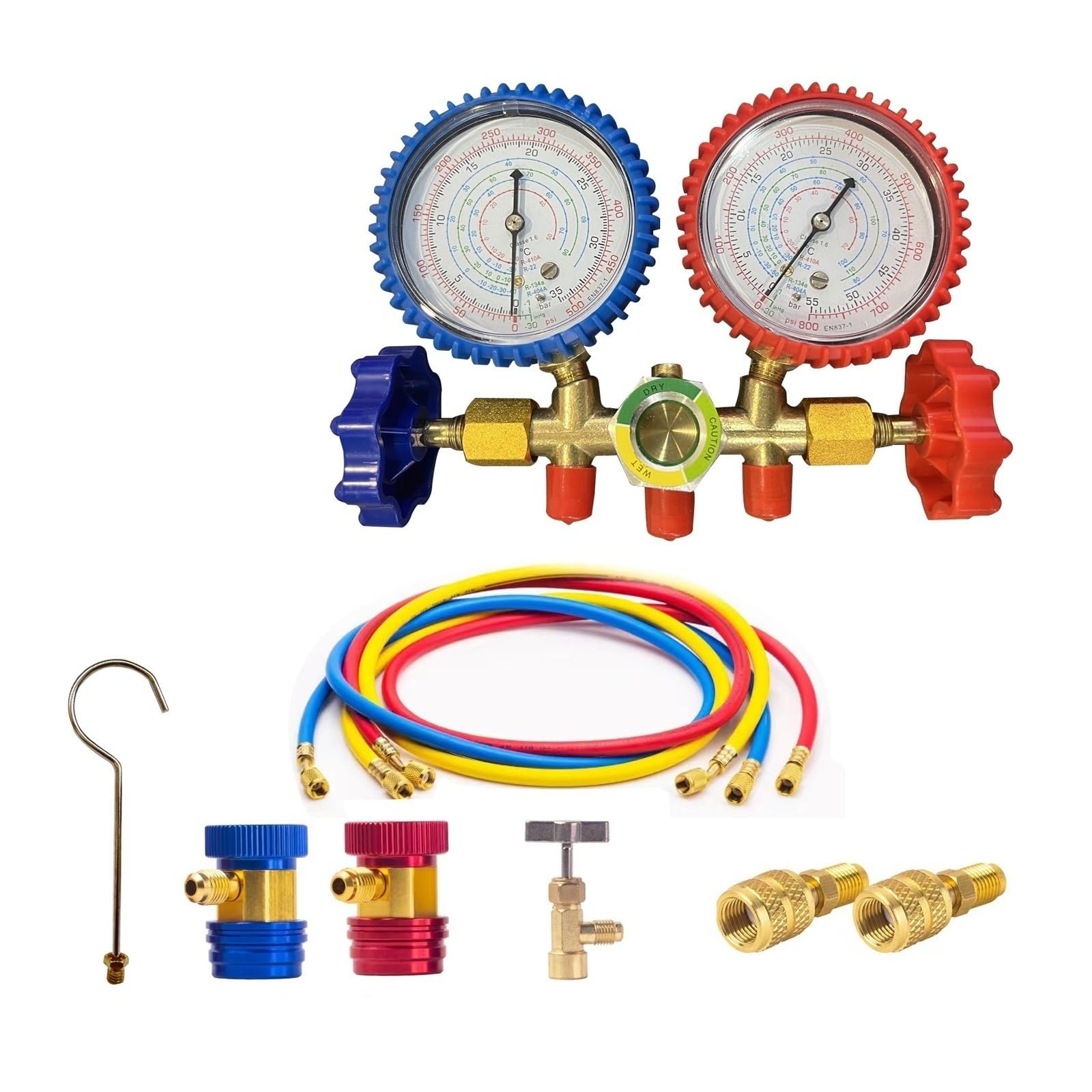 Juego de manómetro de colector de refrigerante, herramienta de diagnóstico de aire acondicionado, manguera de gancho for carga de refrigerante R410A R22 R404A R134A Detección en tiempo real(SET C)