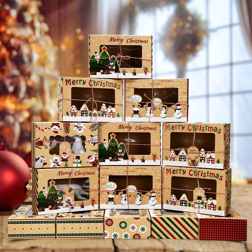 AWCIGG 6 Pezzi Scatole Regalo Natalizie Scatoline Cartone per Biscotti Natale Dolci Regalo Cake