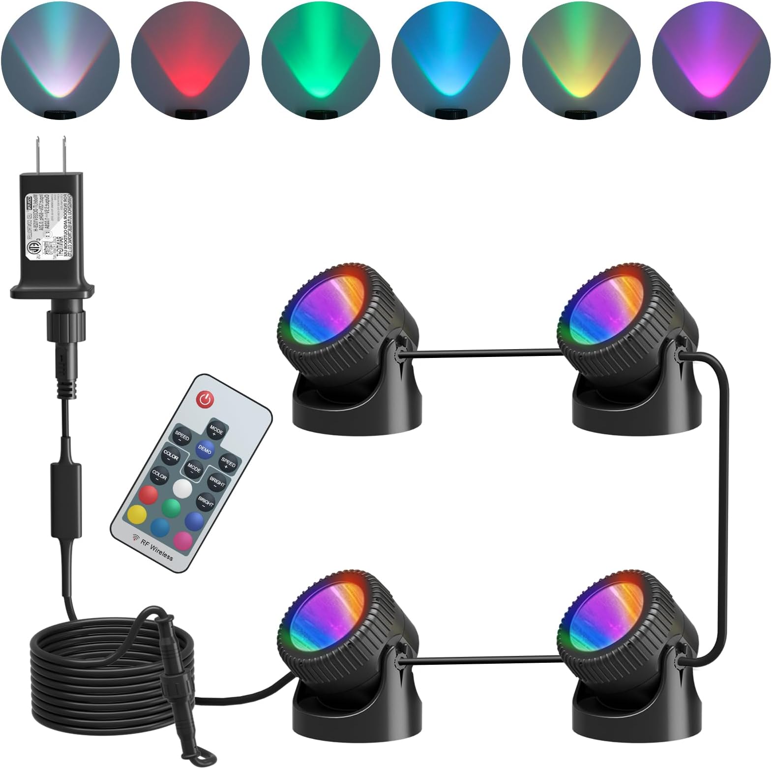 PChero - Submersible LED Pond Lights with Timer, RGB Color Changing Underwater Light, IP68 Waterproof Spotlights for Swimming Pool, Fish Tank, Garden, Patios, Waterfall (4 Lights)