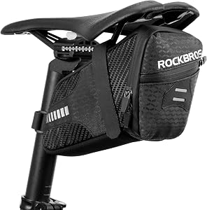 ROCKBROS サドルバッグ 自転車 バッグ ロードバイク フレームバッグ 大容量 1.5L 反射材付き テールライト装着可能 ストラップ式 防水ファスナー 取り付け簡単 軽量 ロード MTB クロスバイク サイクリング