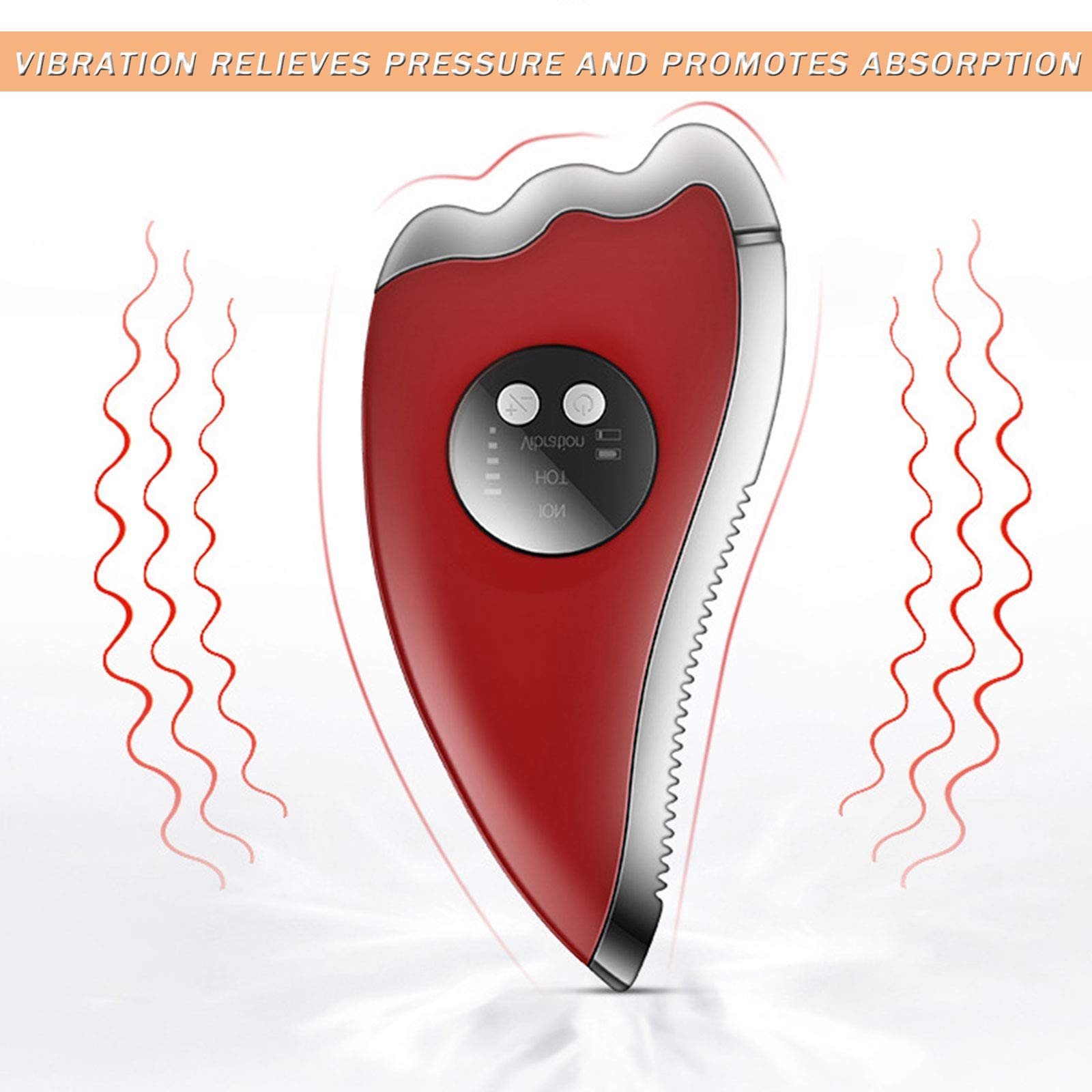 MU Strumento Gua Sha, Gusha Natural Board per la Cura Del Viso Skincare, Design Arc Esteso Gua Sha Strumenti Di Massaio Raschiato,Rosso