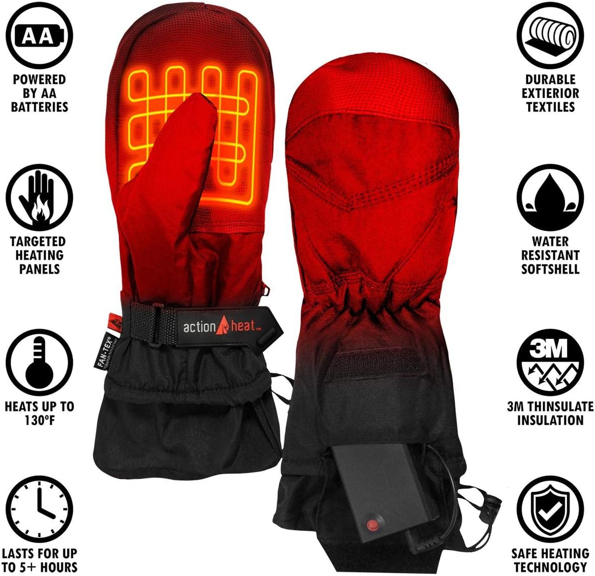 ActionHeat AA Battery Heated Mittens for Men, Women – Softshell Mittens w/Adjustable Gauntlet, Textured Grip
