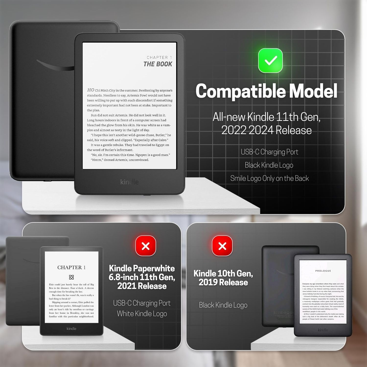 TNP - Custodia sottile e leggera per Kindle di 11a generazione, con spegnimento automatico e spegnimento per Amazon Kindle E-Reader da 6", versione 11a generazione 2022 (non toccare)