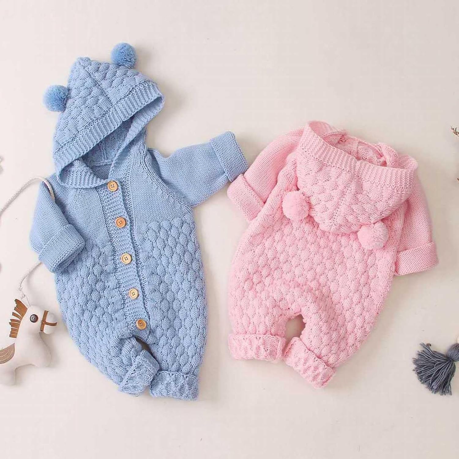 Baby Essentials for Newborn Baby Rompers Newborn Girls Boys Onesies Warm Sweater Jumpsuit Newborn Baby Hooded Knitted Romper Fleece Sweater Warmer Snowsuit Jumpsuit Onepiece Infant Winter Outerwear 3 71beOL8+JvL. AC SL1500