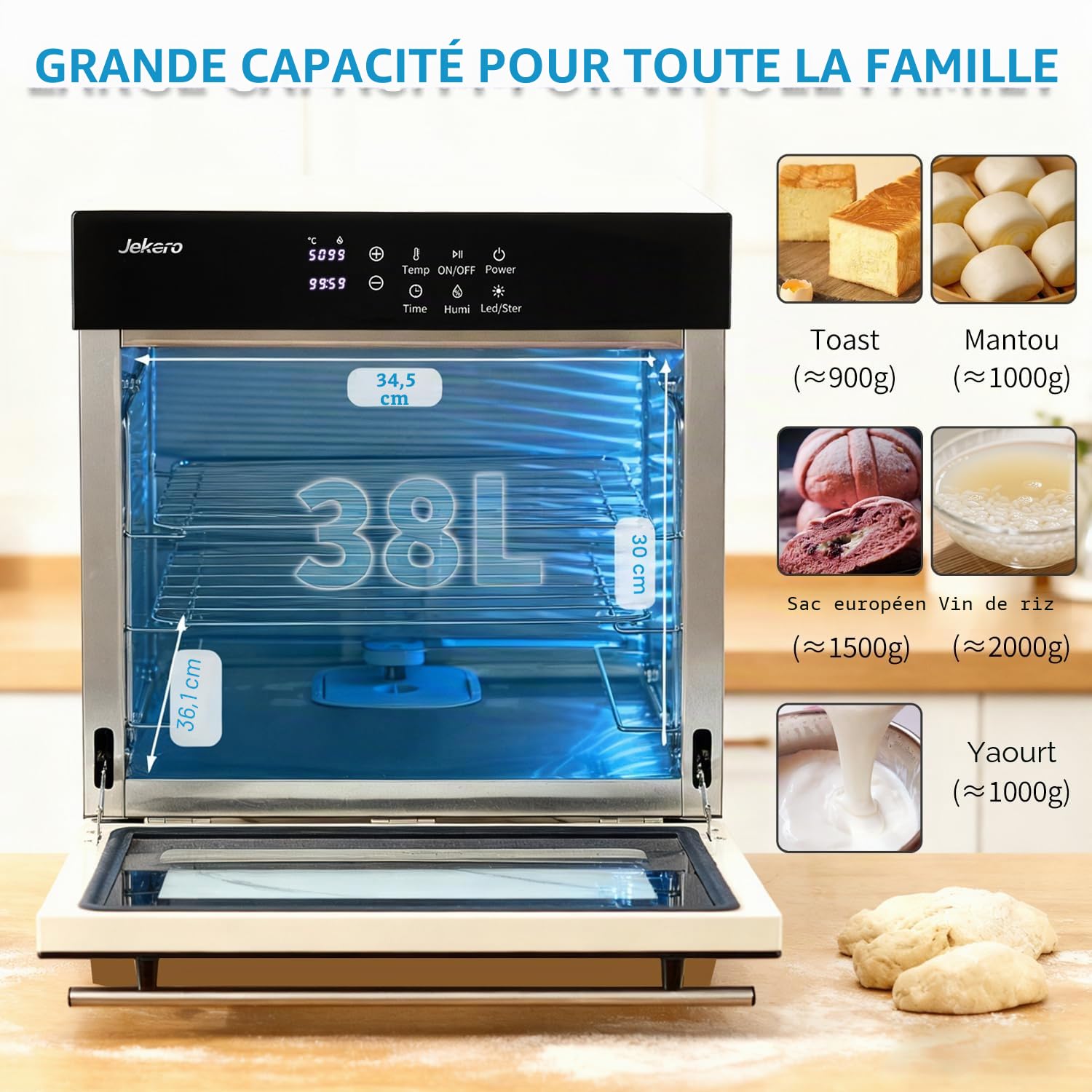 Armoire de Fermentation Pour Pain 38 L, Armoire de Fermentation Pour Pâte, étuve électrique, Humidité, Température et Durée Réglables, Gain de Temps