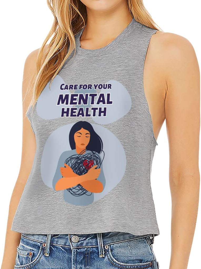 Care for Your Mental Health Racerback Cropped Tank - Print Women's Tank - Quote Tank Top