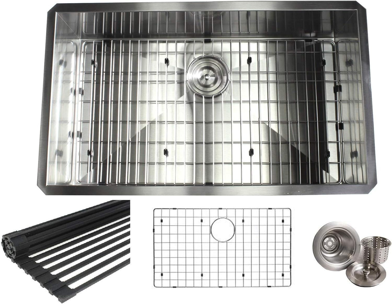 Exclusive Discount 50% Price 32 INCH Zero Radius Design 16 Gauge Undermount Single Bowl Stainless Steel Kitchen Island Sink Premium Package, Stainless Steel (32 INCH) KKR-F3219