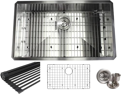 Miniatura 8 de Fregadero de cocina de acero inoxidable con diseño de radio cero de 23 pulgadas, calibre 16, montaje inferior, paquete premium, acero inoxidable (23