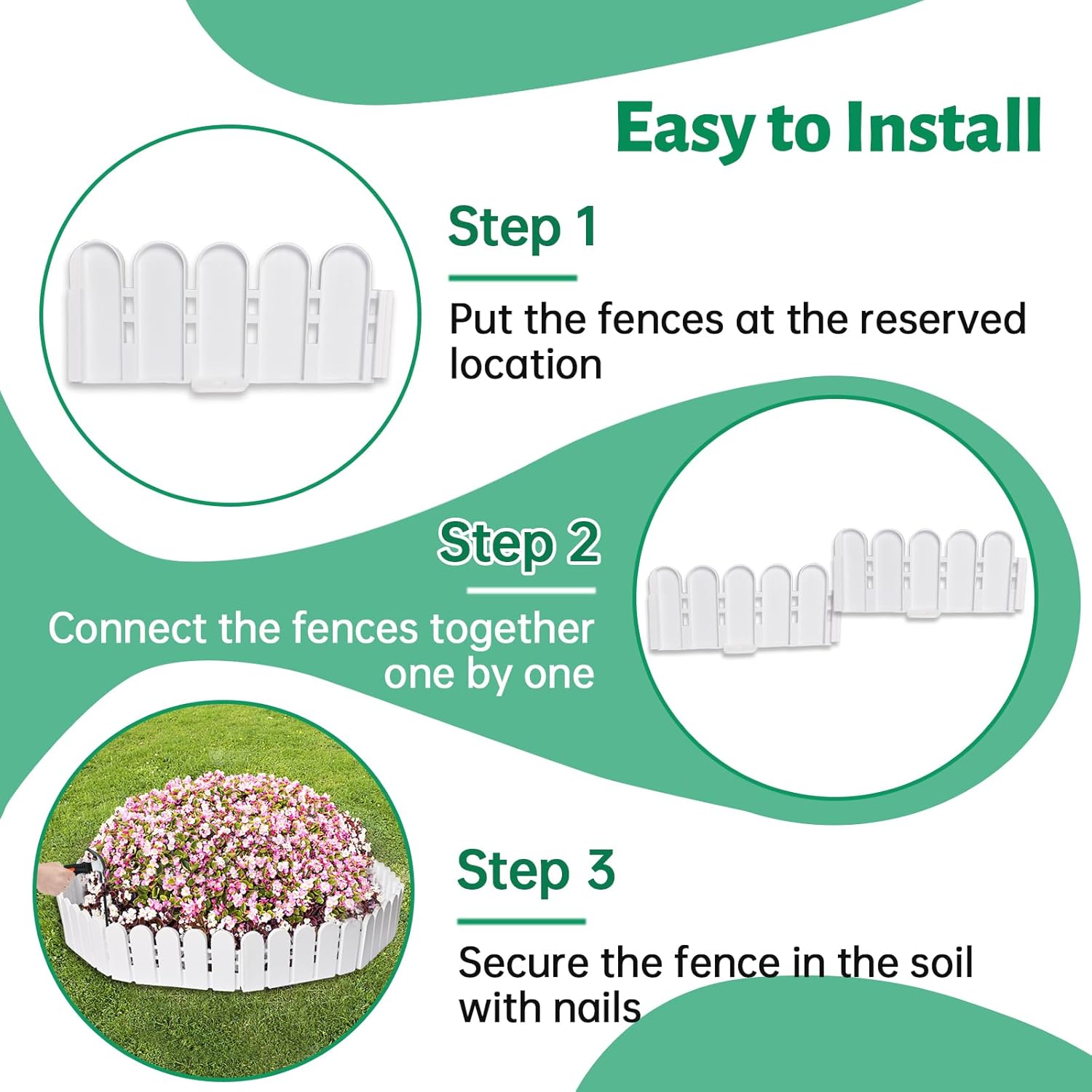 Garden Edging Border, 26Ft White Plastic Landscape Border Edging with Anchoring Spikes, Flexible Garden Edging Border for Flower Bed Yard (30)