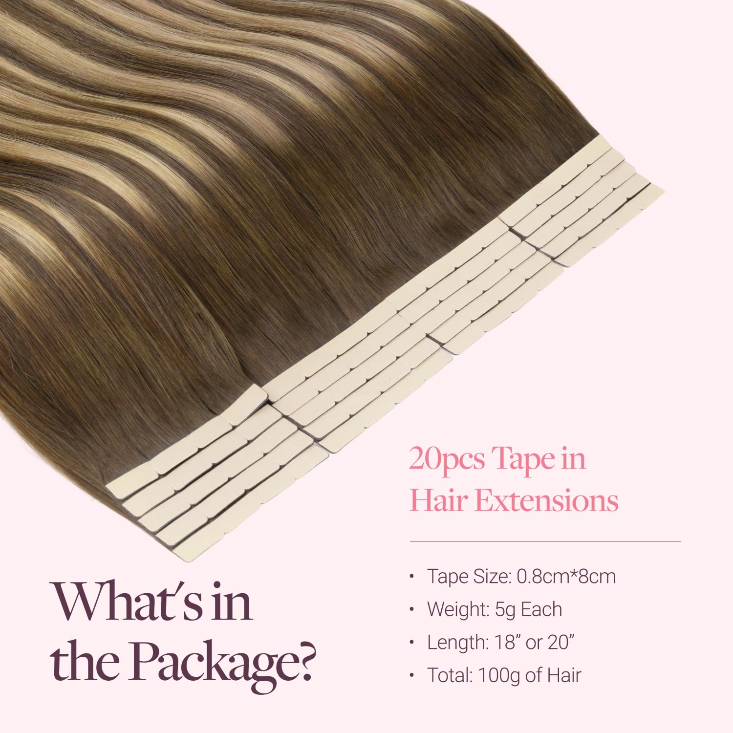 GOO GOO Tape in Hair Extensions Human Hair, 16inch 20pcs 100g, Balayage Chocolate Brown to Caramel Blonde Real Remy Hair - Image 3